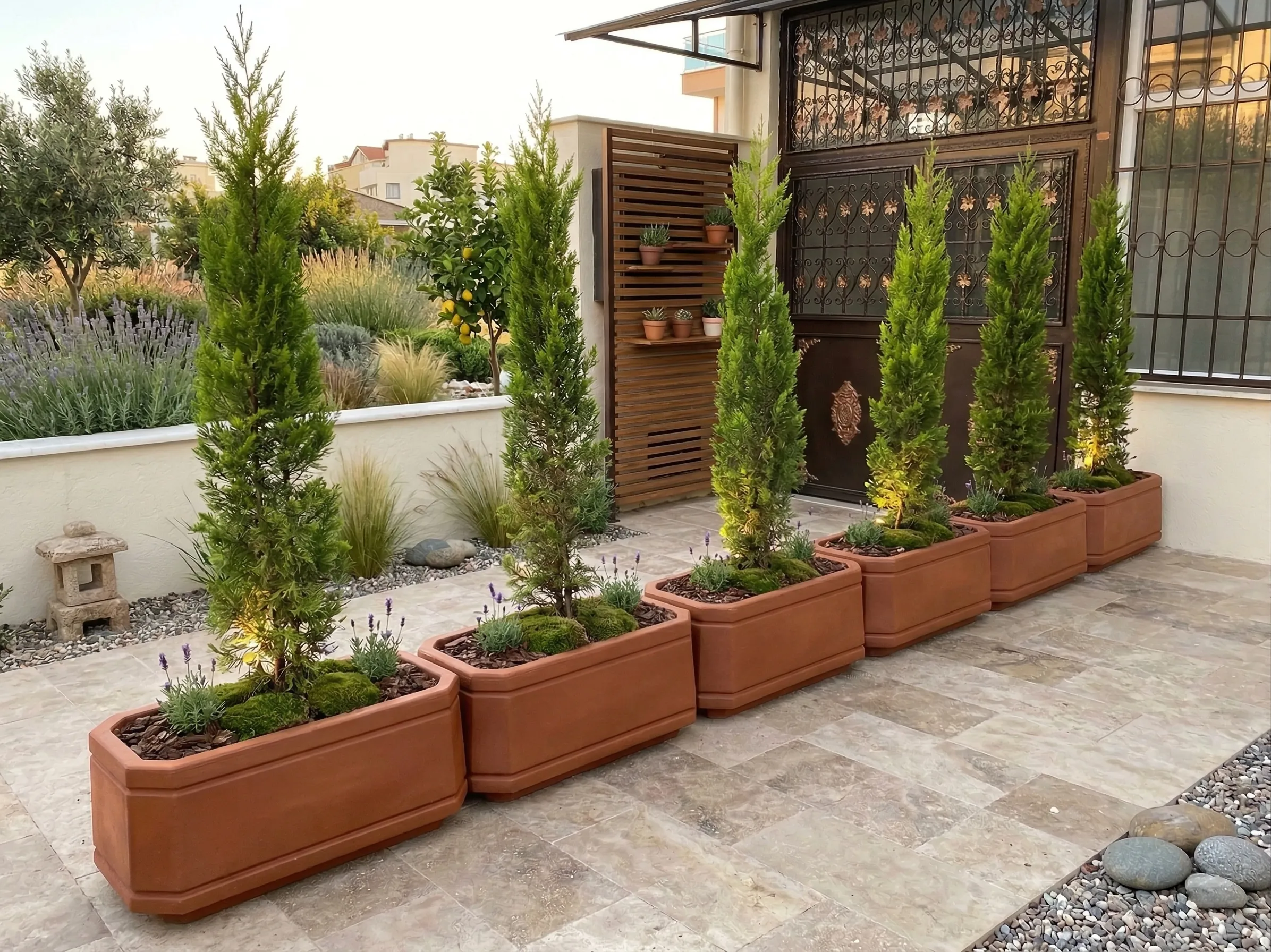 Dikdörtgen Desenli Beton Saksı - Görsel 2